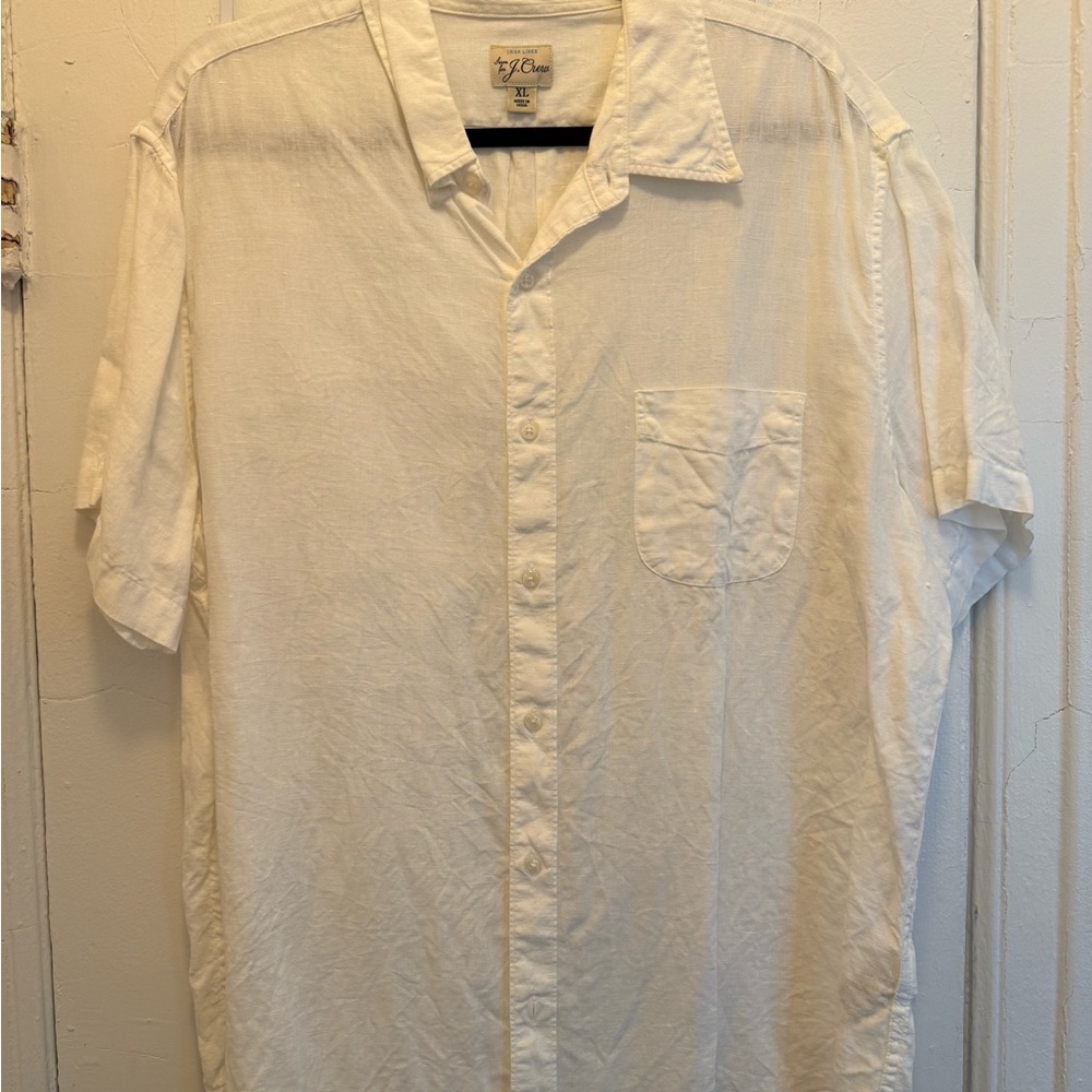 J. Crew White Linen Short Sleeve Button Down Shirt